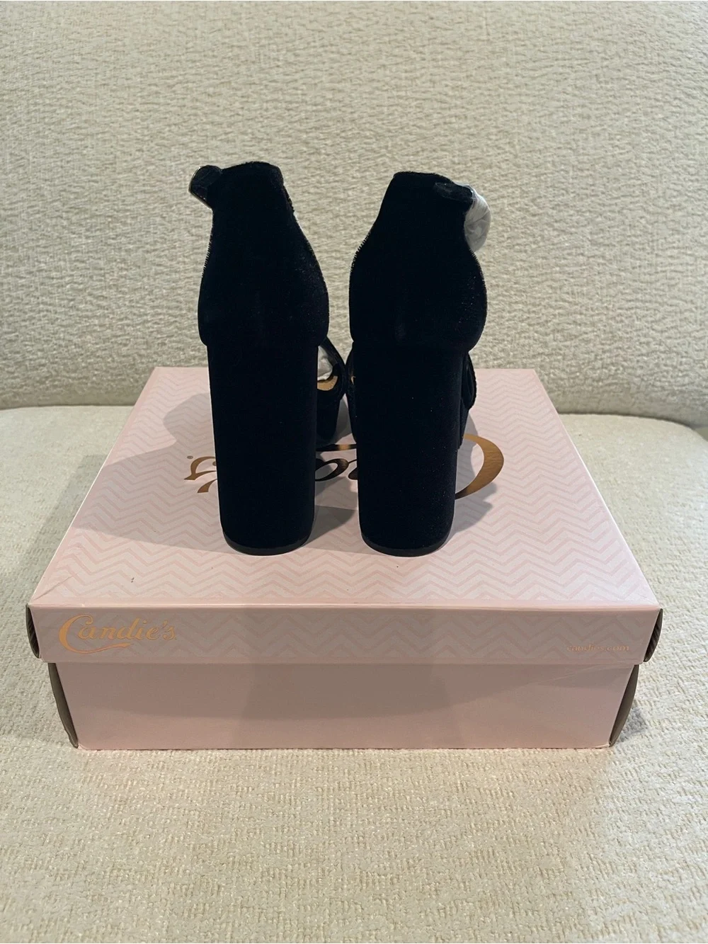 Candie’s Velvet Ankle-Strap Platform Heels - Black Velvet